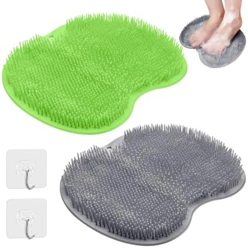 2 Stück Fußbürste, rutschfeste Fußbürste mit Saugnäpfen – Silikon Fußwaschmatte & Rückenschrubber für Dusche, Peeling, Massage (Grau, Grün)