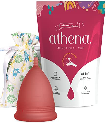 Coppetta Mestruale Athena Cup - Coppetta per Mestruazioni Ideale per Flusso Regolare e Intenso - Custodia Inclusa - Taglia 2, Rosso Trasparente - Alternativa Ecologica ad Assorbenti e Tamponi