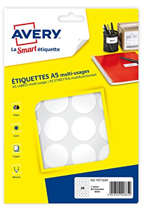 Avery, 5 Packungen, 384 Markierungspunkte, 30 mm, weiß