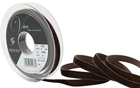 Berisfords Velvet Ribbon Brown 15mm - Nylon Craft Ribbon for Sewing, Gift Wrapping and Hair Accessories