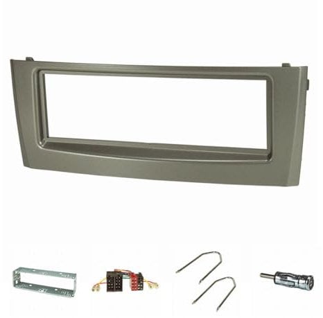 tomzz Audio 2414-072 Radio Bezel Set compatibile con Fiat Grande Punto Typ 199 Bj.2005-2009 grigio con slot in metallo Radio adattatore ISO Antenna adattatore ISO DIN staffa di rilascio