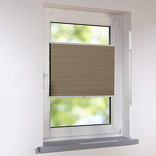 Sonnenschutz-HH - Plissee Duett Wabenplissee Universal verspannt 115 x 130 cm - Farbe Cappuccino - Braun - Thermo Verdunkelung zum Schrauben oder Klemmen - inkl. Klemmträger für Fenster und Türen