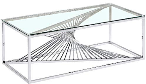 Menzzo Britannia Couchtisch mit Glasplatte und silbernen Tischbeinen