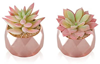 Tiita Artificial Faux Succulents in Pots, Mini Rose Gold Fake Plants for Women Desk, Small Realistic Faux Succulents for Home Office Accessories Window Sill Bathroom Bedroom, Rose Gold