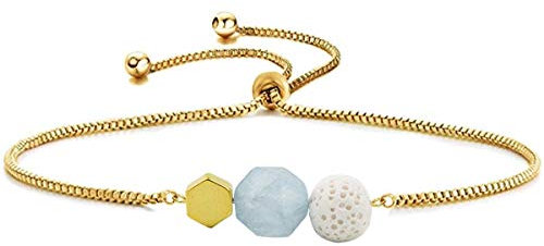 Jardme Essential Oil Diffuser Bracelets, 14K Gold Link Bracelets for Women, Birthday Gifts for Women Mom, 5.5-8 inches, Stone Alloy, aquamarine & lava