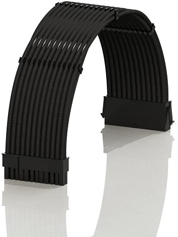 LINKUP - AVA 50cm ATX 24 Pin (20+4) Motherboard PSU Braided Sleeved Power Supply Extension Cable w/Combs | Strong & Stiff Design | Single Pack | 500mm - Black