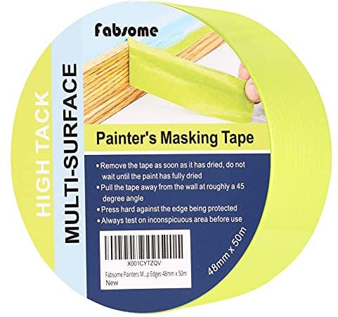 Fabsome Multi-Surface Painters Masking Tape 48mm x 50m, Sharp Paint Lines and Crisp Edges, Premium Green High Tack Washi Tape for Indoor Outdoor Painting Decorating