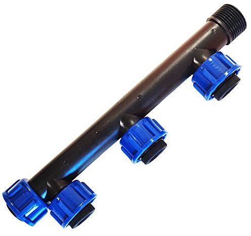 RIEGOPRO Te Colectora 1 Rosca Hembra Giratoria para facilitar la instalación de Electroválvulas de Riego. 1, 2, 3 y 4 Salidas (3 Salidas)