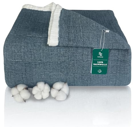 SE SOFTEXLY Kuscheldecke Baumwolle 100%, 4-lagige Weiche Kuscheldecke Musselin Tagesdecke, Bett-Überwurf Sommerdecke Sofadecke Wohndecke für Ganze Saison als Sofaüberwurf Pfauenblau Blanket 130x150cm