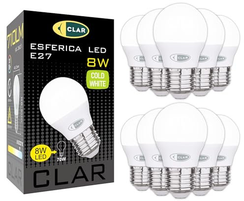 CLAR - Ampoule LED E27 8W, Petite Ampoule LED E27 6000K, Équivalent 60W-70W Blanc Froid 6000K (Pack 10)