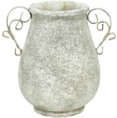 finehomegarden Vase Zement mit Metallhenkel Shabby Übertopf Pflanztopf Ø23x18cm H23cm Deko Wohnbereich grau Innenbereich