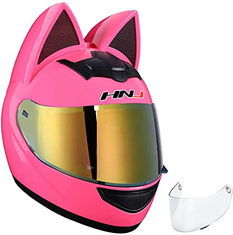 Integralhelm Motorrad Hochklappbare Motorradhelme Schwarzer modularer Offroad-Katzenohrhelm Sonnenblende mit goldener Linse Scooter Racing Moped Sturzhelme DOT-zertifiziert (E,L(59-60cm))