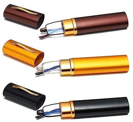 Hubeye 3 Pairs Slim Pen Reading Glasses Tube Reader Glasses Men Women Anti Blue Light Small Reader Spring Hinged Eyeglasses with Portable Clip Case 3.00