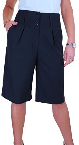 Paulo Due Ladies Knee Length Tailored Shorts Wide Waistband Navy Blue 14