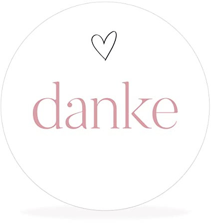 White&ivory, 50x runde Aufkleber, Sticker danke | stilvolles Design: herz, rosa | 4cm Durchmesser | selbstklebend | Gastgeschenke für Hochzeit Taufe Geburtstag