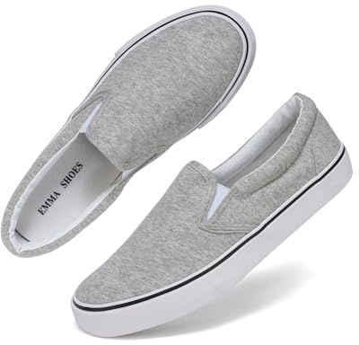 Zapatillas Bajas para Mujer, Zapatillas de Moda Casuales de Lona para Mujer, cómodas Plantillas, Transpirables, Acolchadas, sin Cordones, Zapatos Bajos, Gris (Jersey Grey), 43 EU
