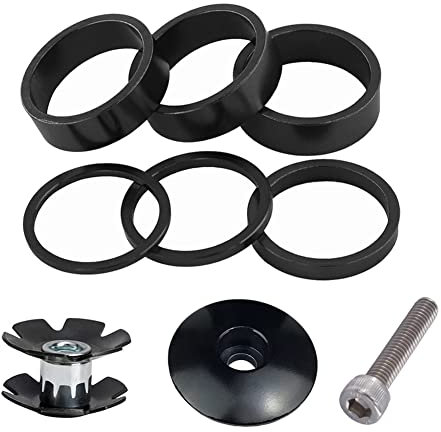 Saipor 9 Stück 1 1/8 Zoll Lenkererhöhung Fahrrad Spacer 2/3/5/10mm Fahrrad Lenker Spacer Set Aluminium Headset Spacer Fahrrad Vorbau Ahead Spacer für MTB Rennrad (Schwarz)