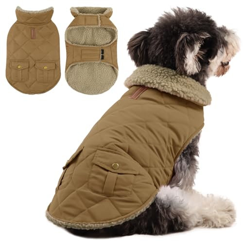Queenmore Hundejacke Kleine Hunde Hundemantel Winter Warme Wintermantel Hund Wasserdicht Quilten Hundebekleidung Hundepullover Für Dackel Chihuahua Pudel Französische Bulldogge Beagle, Braun, S