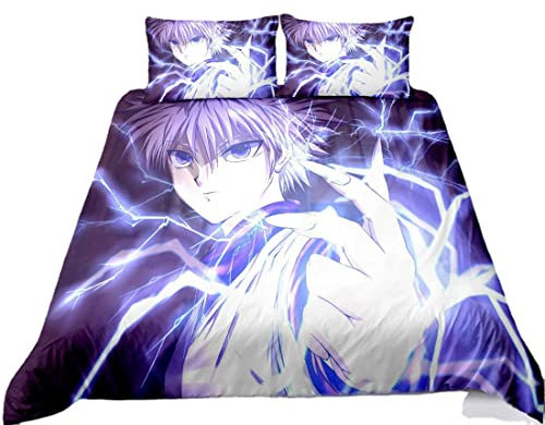 NECEHY Hunter x Hunter Bettwäsche Bettbezug 2 Kissenbezug 3 teilig,Weiche Karikatur Bettbezug Set mit Reißverschluss,ab-173,Super King:102x87/260 * 220cm