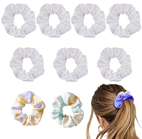 Scrunchies Set, YSYZM 9 Stück Scrunchies Weiß zum Färben, Haargummi Scrunchie Baumwolle zum Bartiken für Mädchen und Damen