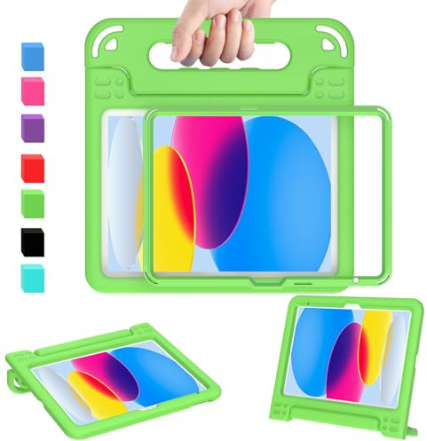 AVAWO Kinder-Schutzhülle für iPad 10. Generation 2022, langlebig, stoßfest, leicht, mit Griff, Ständer, 11 Zoll, iPad 10. Generation 2022, Schutzhülle für Kinder, Kleinkinder, Grün