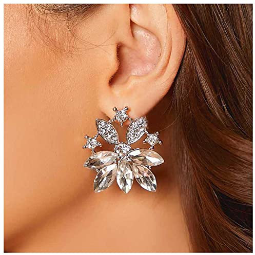 Cimenexe Punk Große Kristall Blume Ohrringe - Vintage Cz Ohrstecker Mit Strass - Silber Personalisierte Übertrieben Schmuck Für Frauen Und Mädchen