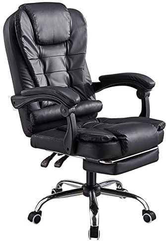 Panana Office Chair Gaming Swivel Adjustable Height Recliner PU Leather Executive Chair with Footrest (Black)