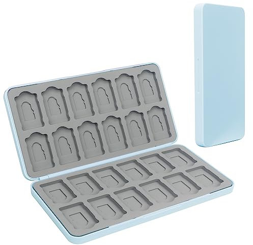 Skycase Games Card Aufbewahrungsbox für Nintendo Switch,Spiele Aufbewahrung mit 24 Micro SD Spielkartenfächer,Tragbare Schutzhülle für Switch OLED Game Card,Hardcase(Blau) Hülle,Silikonfutter
