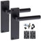 Golden Grace T-Bar Lever Backplate Black Door Handle - Complete Packs with Latch, Lock, and 3 Ball Bearing Hinges - Matt Black Finish (1 Set)