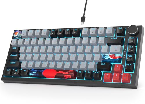 Fogruaden Clavier mécanique filaire 75 %, joint remplaçable à chaud avec interrupteur rouge, rétroéclairage RVB 82 touches TKL, jeu compact NKRO avec bouton (Dolch)