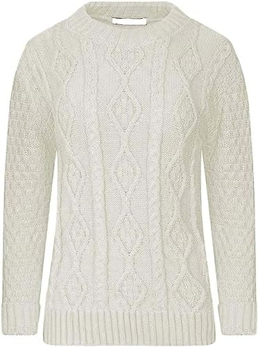 AJFASHION Women Jumpers New Ladies Long Sleeve Chunky Cable Knitted Jumper Crew Neck Winter Sweater Top UK Size 8-22 Cream