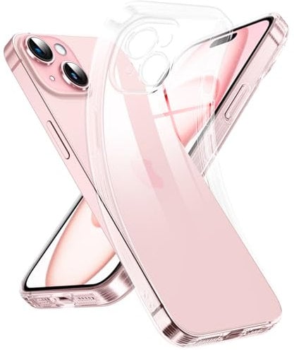 Supdeal Coque Crystal Clear pour iPhone 15, Case Jamais Jaune et Cover de Protection de la Caméra, Étui Housse Transparente en Silicone Ultra Fine et Légère, 6,1, Transparente