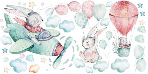 HUBDECO Wandtattoo Kinderzimmer – Wandtattoo Kinderzimmer Mädchen & Junge – Wanddeko Kinderzimmer – Wandaufkleber Kinderzimmer - Kinderzimmer Wanddeko Luftballons