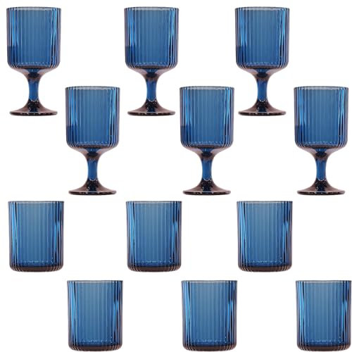 KEDEA Offerta 6 Bicchieri Acqua + 6 Calice Acqua Effetto Lucentezza, Lavabili In Lavastoviglie, Bicchieri E Calici In Pasta Colore Multicolore Charleston Colore Blu