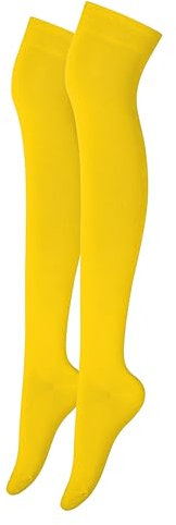 Alanna Jones Girls Ladies Women Plain Over The Knee High Microfiber Socks Cotton Rich Thigh Socks Leg Warmer for Casual Daily Wear UK Size 4-6.5 (Yellow)