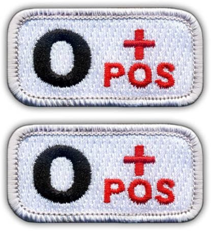 Set von zwei – Bluttyp 0 Pos weiß/rot – zum Aufnähen – bestickter Aufnäher/Abzeichen/Emblem