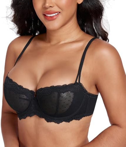 Lemorosy Reggiseno Donna Balconcino Pizzo con Ferretto Push-up(Nero,1E)