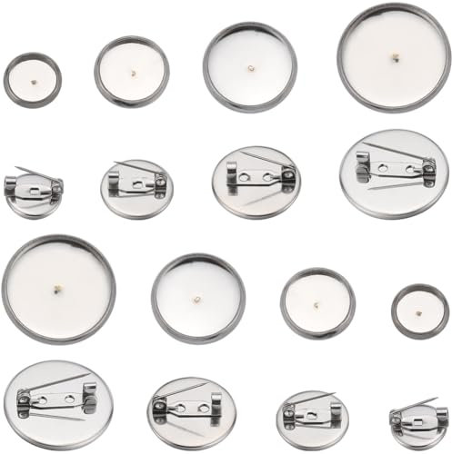 SUNNYCLUE 1 Box Mit 40 Broschenrohlingen Aus Edelstahl Cabochon Lünetten Runde Anstecknadel Broschenverschlüsse Anstecknadeln Cabochon Scheibensockel Flache Lünettenschalen Für Die Schmuckherstellung