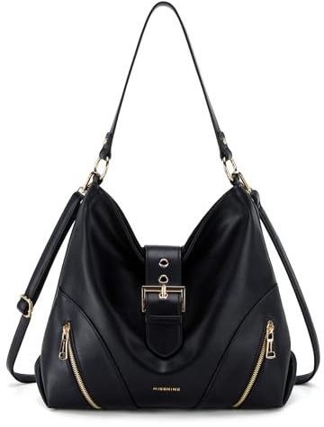 Missnine Hobo Bag Damen Umhängetasche Handtasche für Büro, Schule, Einkaufen, Reisen, Schwarz