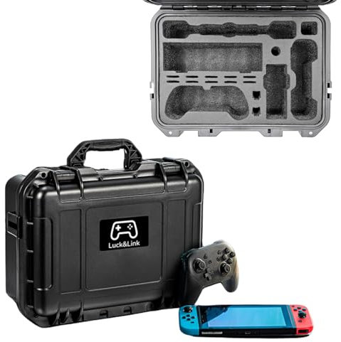 Luck&Link Tragetasche für Nintendo Switch, Harte professionelle wasserdichte Schalter Tragetasche für Schalter, Controller, kleine Docking Station& anderes Zubehör AC Ladegerät Aufbewahrungskoffer