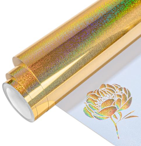 VINYL FROG Metallic Foil HTV Vinyl Roll 12 x5ft Gold Glitter Holographic Heat Transfer Vinyl Iron on Vinyl Easy to Cut & Weed DIY Heat Press Design for T-Shirts