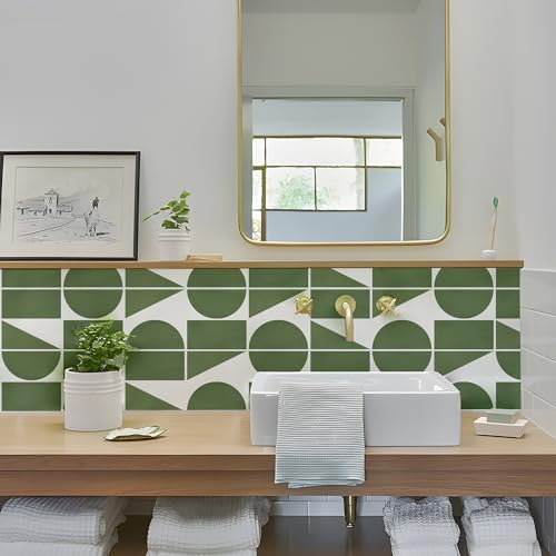 Alwayspon Tile Sticker, 25PcsX15cm/6inch Sage Green Terrazzo Self Adhesive Stick on Tiles Transfer Sticker for Bathroom Kitchen, Splashback, Peel and Stick Vinyl Floor Wall Tiles Sticker