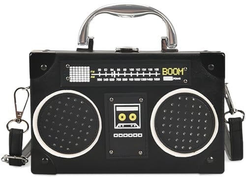 PRITOK Retro Umhängetasche Kassette Handtasche Radio Handtasche, Kassetten Schultertasche, Frauen für Trendige Geldbörse, Schräge Schultertasche für 80er 90er Jahre Disco Party Dekoration (type 1)