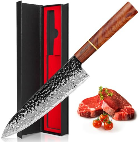 BILLION DUO Professional Kitchen Knife, Sharp Damacus Chef Knife, Damacus Steel Blade, Rosewood Handle, Chopping Cooking Knife for Meat, Fruits, Vegetables, Gift Box
