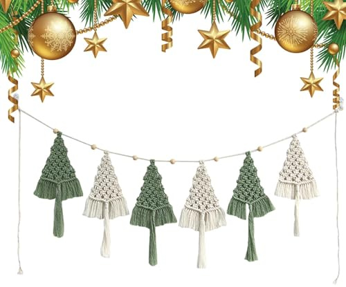 Macrame Christmas Tree Kit, 6 Christmas Tree Wall Hangings, Bohemian Christmas Tree Ornament Craft Kits Holiday Home Decor