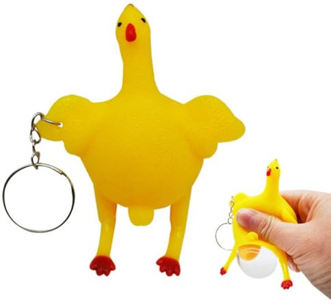 Gsycle Lustiger Gummi-Huhn-Schlüsselanhänger, Quetsch-Stressabbau-Spielzeug, neuartiges Ei-Hühner-Spielzeug zum Stressabbau