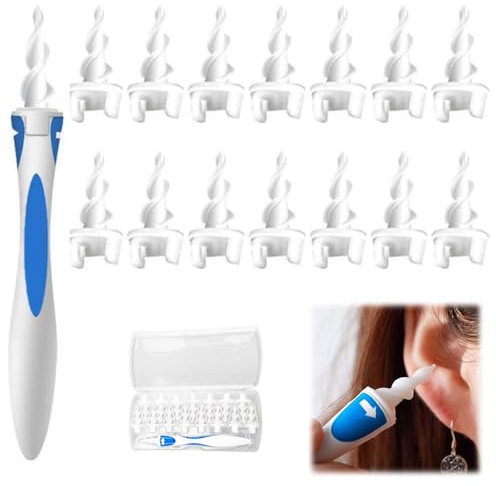 Ohrenschmalz Entferner,Ohrenreiniger Mensch Spirale Silikon,360 Grad Ear Cleaning Kit Weiches,Earwax Remover Ohrreinigung Mit 16 Sicheres Ersatzköpfen,Ohrenputzer für Kinder und Menschen