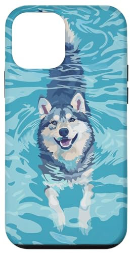 Coque pour iPhone 12 mini Drôle de loup dans l'eau de la piscine