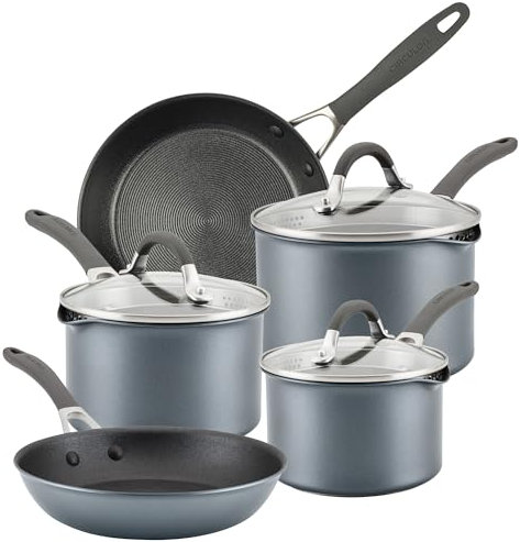 Circulon Scratch Defense Induction Hob Pan Set of 5 - Pots and Pans Sets Non Stick with Extreme Non Stick, Dishwasher & Oven Safe Saucepans & Frying Pans, Grey