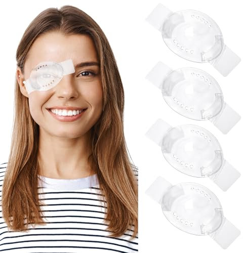 COMNICO Lot de 4 cache-yeux transparents réglables en plastique respirant après une chirurgie de la cataracte avec petit trou